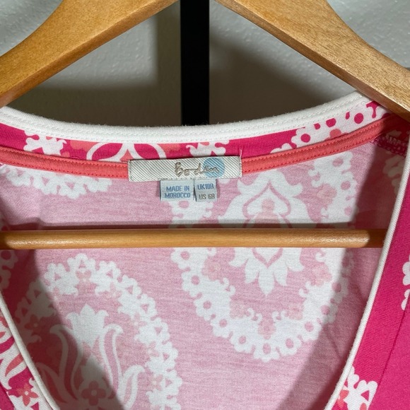 Boden Midi Dress Pink Cap Sleeve White Summer Beachy Resort Wear Pockets Size 6 - Picture 5 of 5